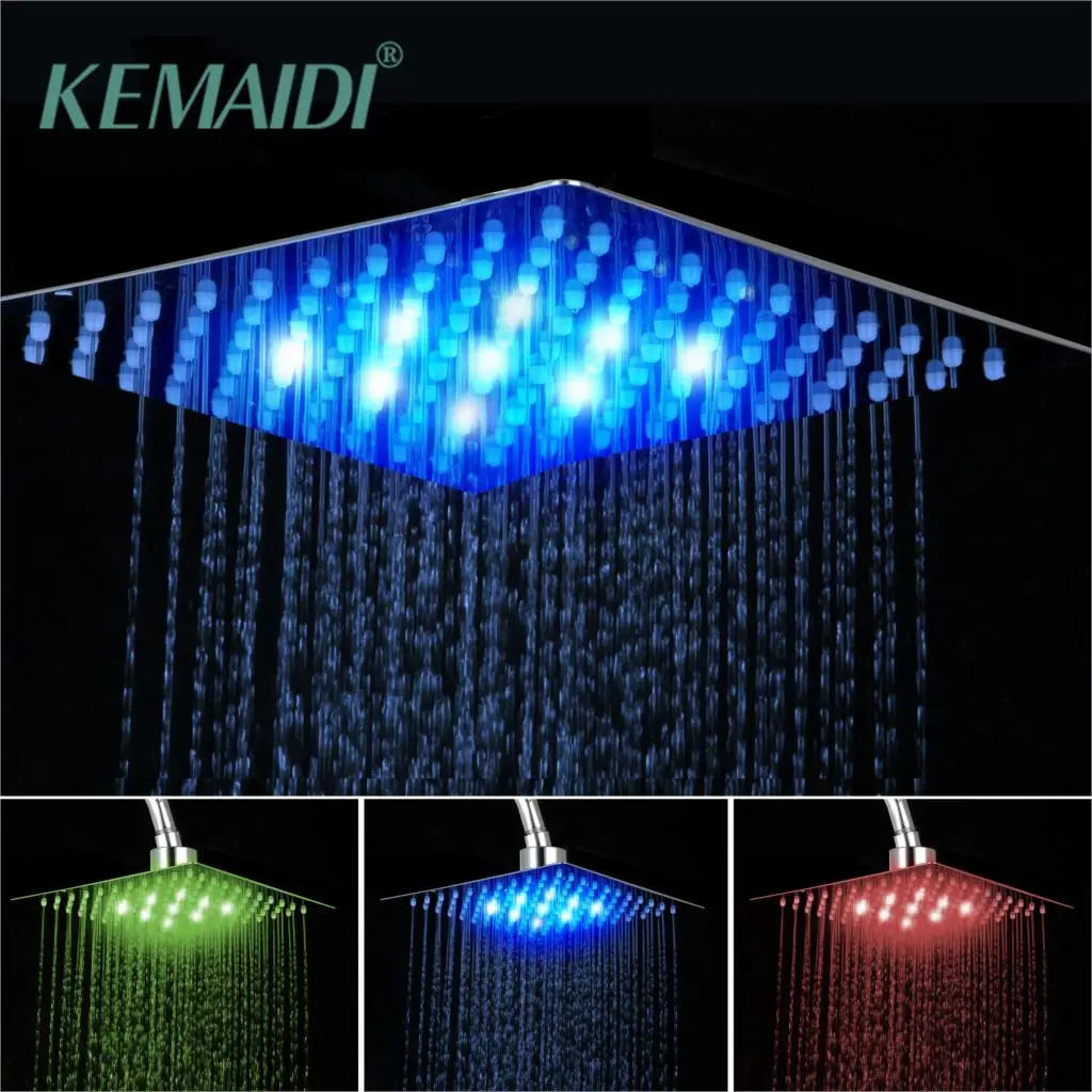 kemaidi bathroom shower head chrome brass led square rain shower head top over shower sprayer for 8 10 12 16 20 24 free global shipping