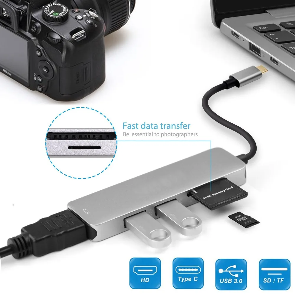 USBC к HDMI 2 USB 3 0 5Gbs SD TF слот для карт 4K 30Hz 1080P видео выход Type C 1 концентратор адаптер