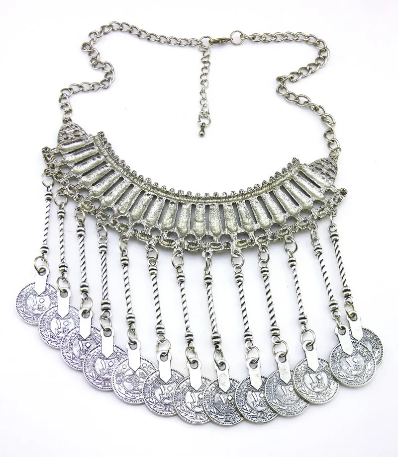 

Bohemian Jewelry Choker Necklace Women Crescent Coin Tassels Statement Necklaces Turkish Gypsy Ethnic Tribal Belly Dance