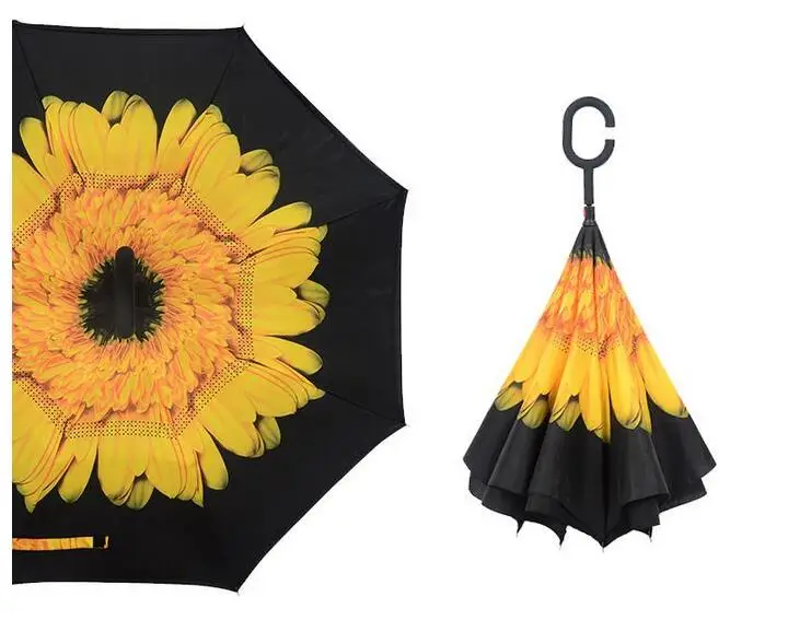 Горячие творческие перевернутые Зонты Двойной слой с C ручкой наизнанку обратный