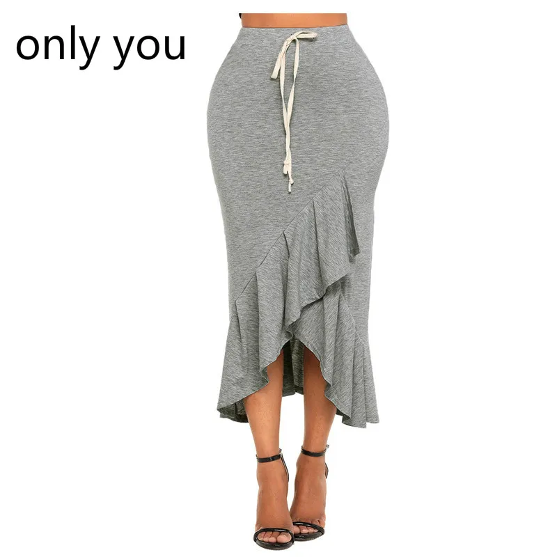 Только вы Новый Краткое Для женщин юбки Bodycon серый Эластичный пояс с кулиской
