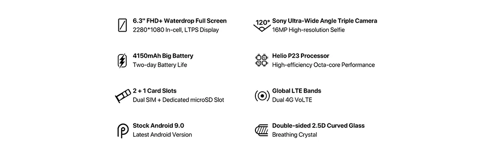 UMIDIGI A5 PRO Android 9,0, глобальная камера 16 МП, четыре ядра, FHD экран 6,3 дюйма+ капля воды, 4150 мАч, 4 Гб+ 32 ГБ, мобильный телефон