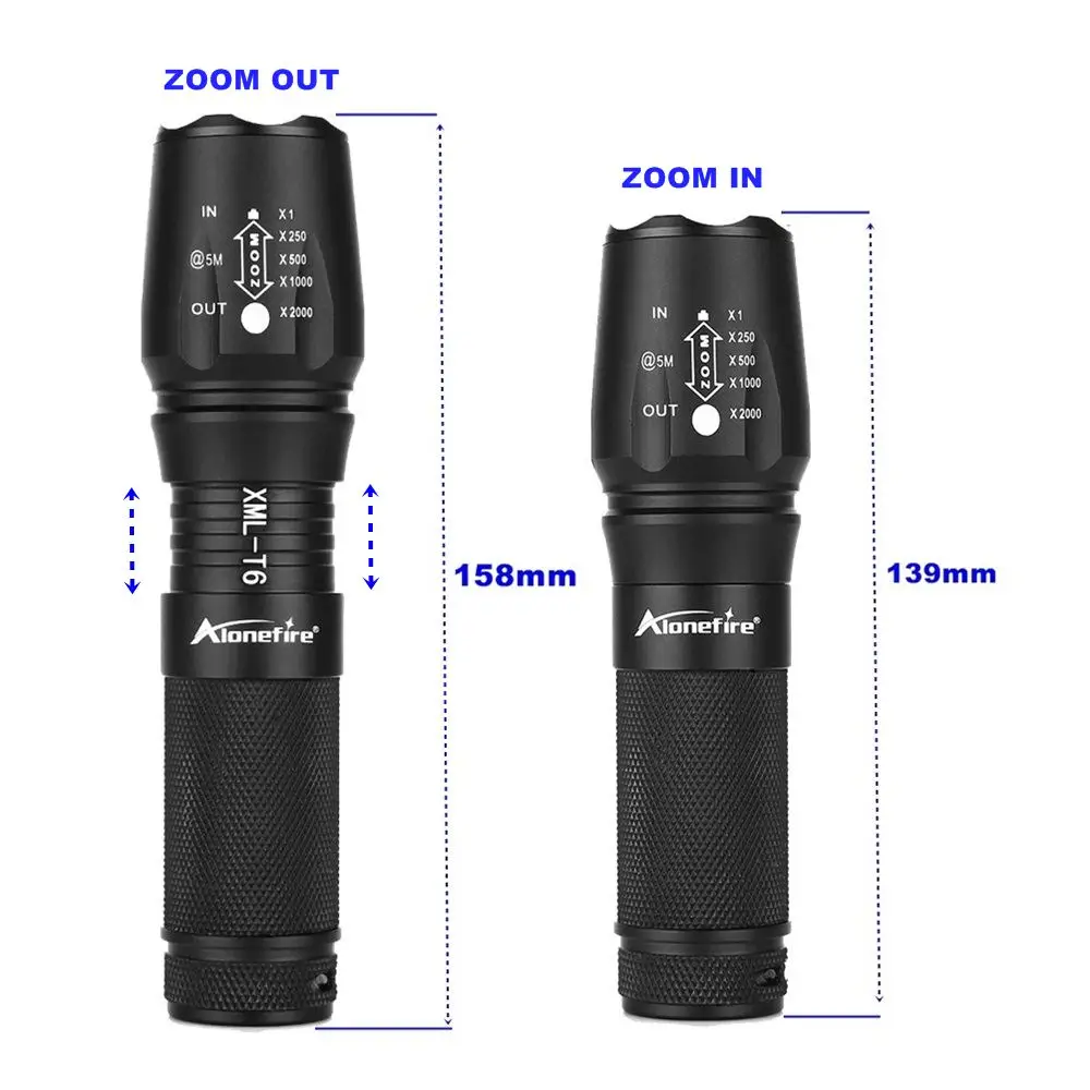 AloneFire X800 CREE XM-L T6 L2 светодиодный фонарь с зумом, фонарь для работы, походный прожектор, AAA 18650 26650, перезаряжаемый аккумулятор