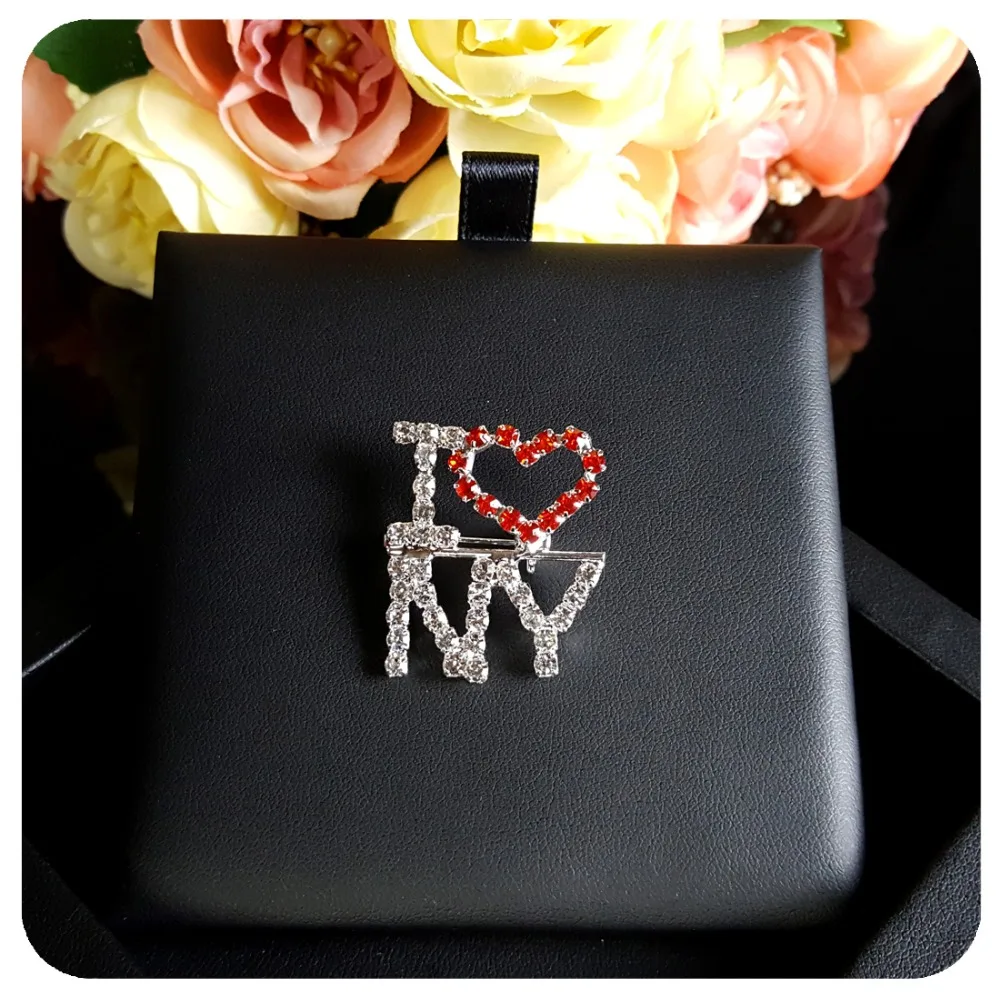 Стразы брошь с надписью I Love New York булавка отворотом|brooch jewelry|rhinestone broochlapel pin |
