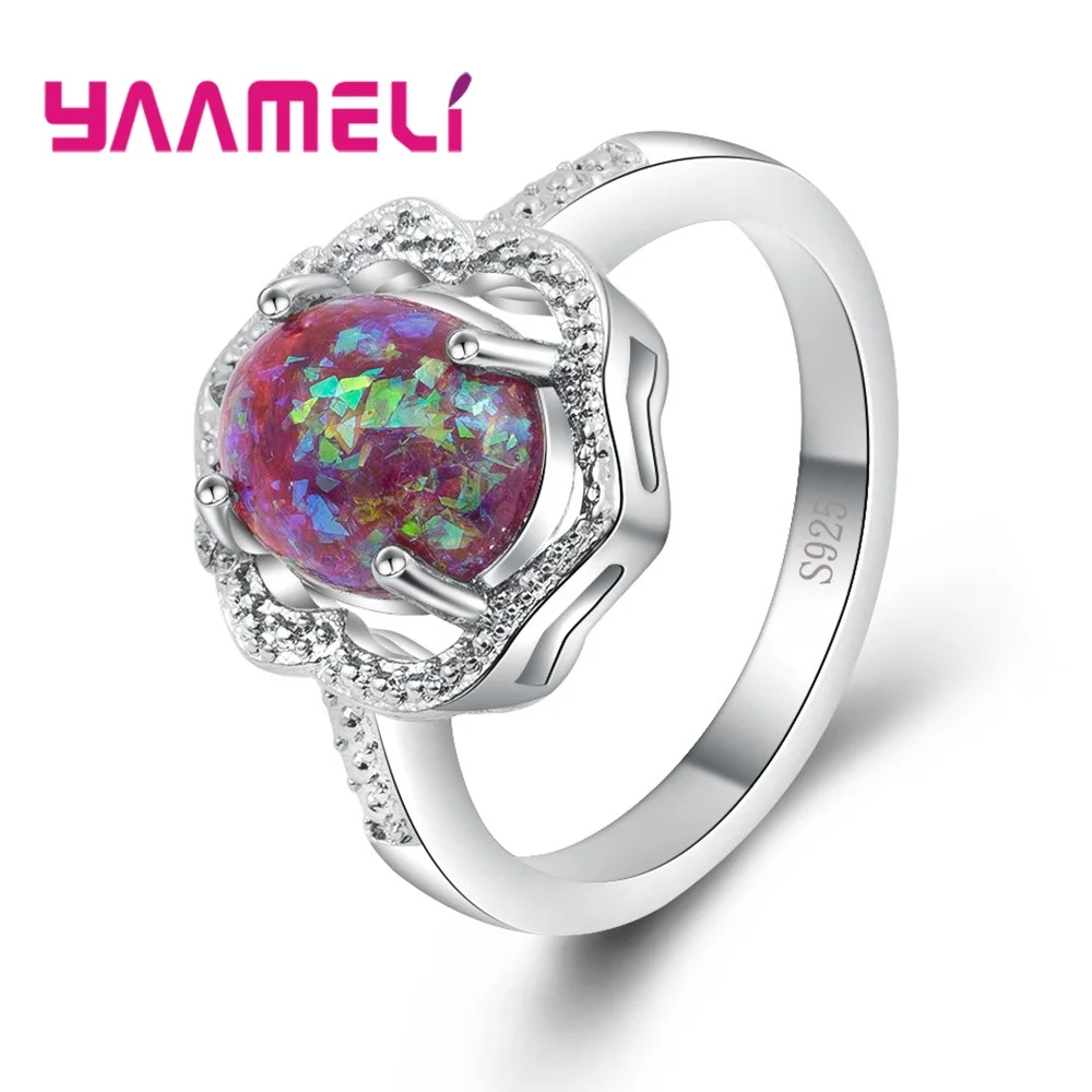 

Various Colors Opal Finger Rings Brilliant 925 Sterling Silver For Women Ladies Holiday Crystal Jewelry Accessories