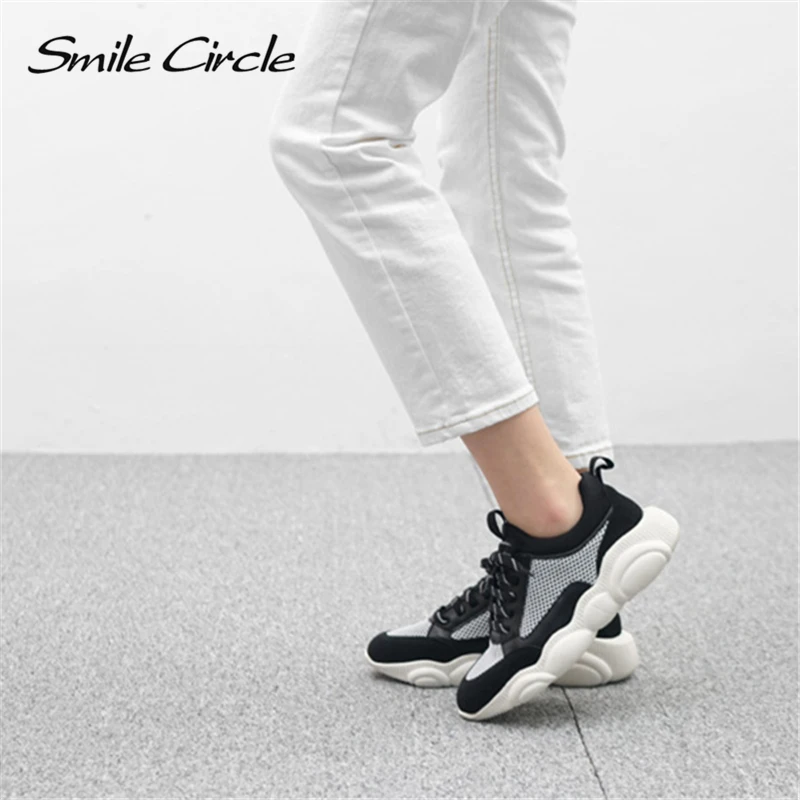 Smile Circle/2019 г. весенние женские кожаные кроссовки со шнуровкой на толстой плоской