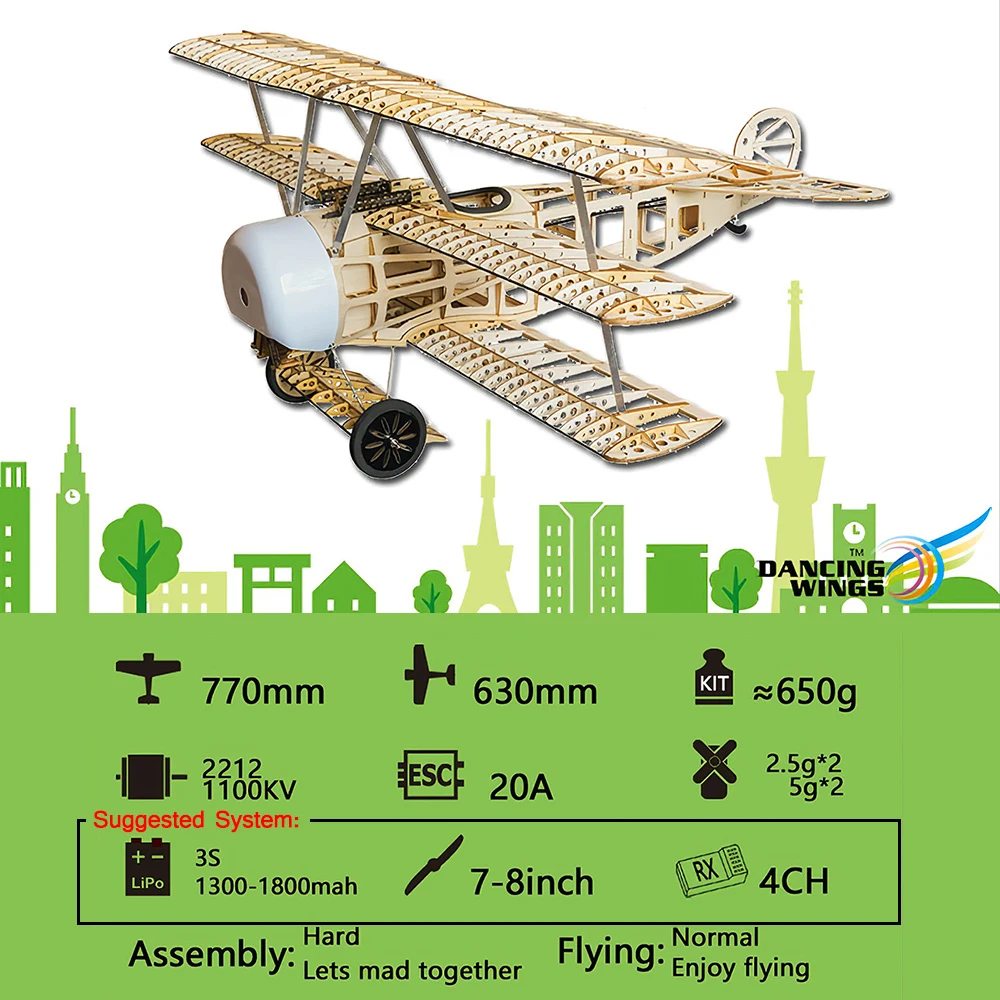 Танцы хобби S1701 Balsa дерево RC самолет FOKKER-DRI дистанционное управление в разобранном виде комплект версия DIY Летающая модель