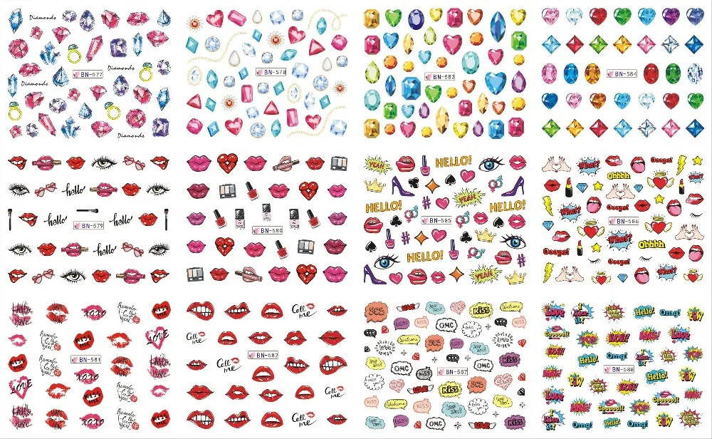 12 упаковок наклейки для ногтей|lot nail art|nail artnail sticker |