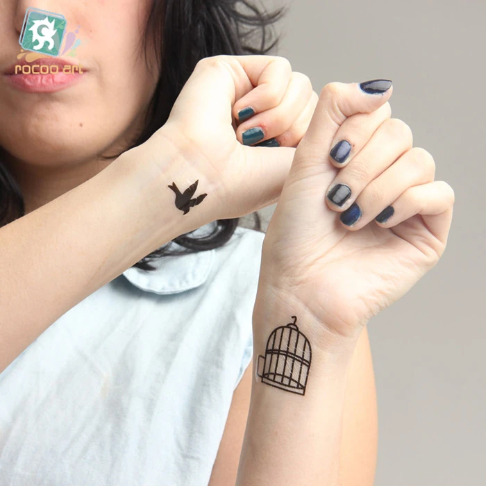 HC 60/водостойкая поддельная тату наклейка s Lovers Arm Fake Tatoo Birds Cage шаблон дизайн