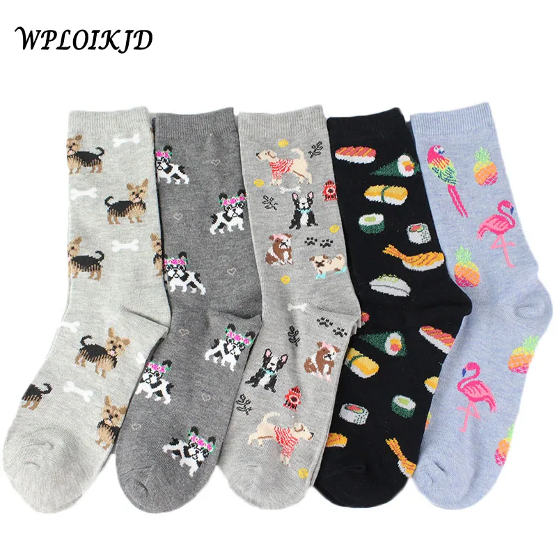 [WPLOIKJD] унисекс Harajuku Sushi Flamingos забавные носки креативные Kawaii Pizza Calceines Mujer милые