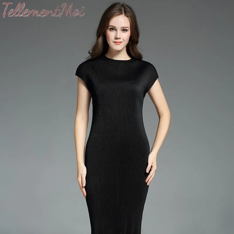 Business Dresses for Women Casual Black Short Sleeve Pleated Dress O Neck Bodycon Pencil Slim Formal Office Sheath | Женская одежда