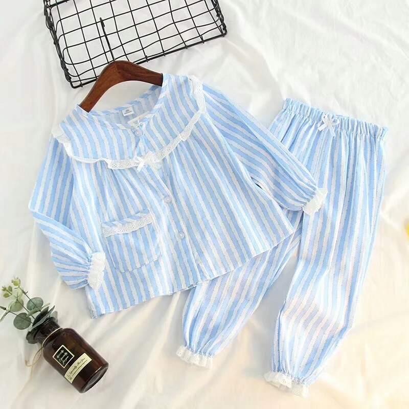 Children Clothes Sets Baby Girls Lace Sleepwear Long Sleeves Leisure Wear Kids Pajamas Girl Boy 2-8 yrs | Детская одежда и обувь