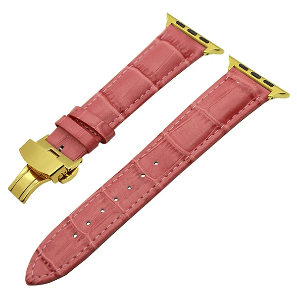 Pink G Croco ремешок из натуральной кожи для часов iWatch Apple Watch Series 5 4 3 2 1 40 мм 44 мм 38 мм 42 мм ремешок с застежкой-бабочкой браслет - Цвет ремешка: Pink G
