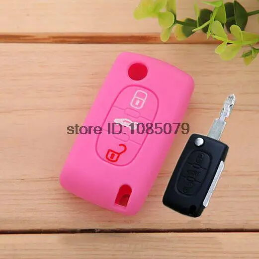 Pink Силиконовый чехол-держатель с 3 кнопками для Citroen c2 c3 c4 c5 c6 c8 Xsara Picasso Fob Shiell протектор - Название цвета: Pink