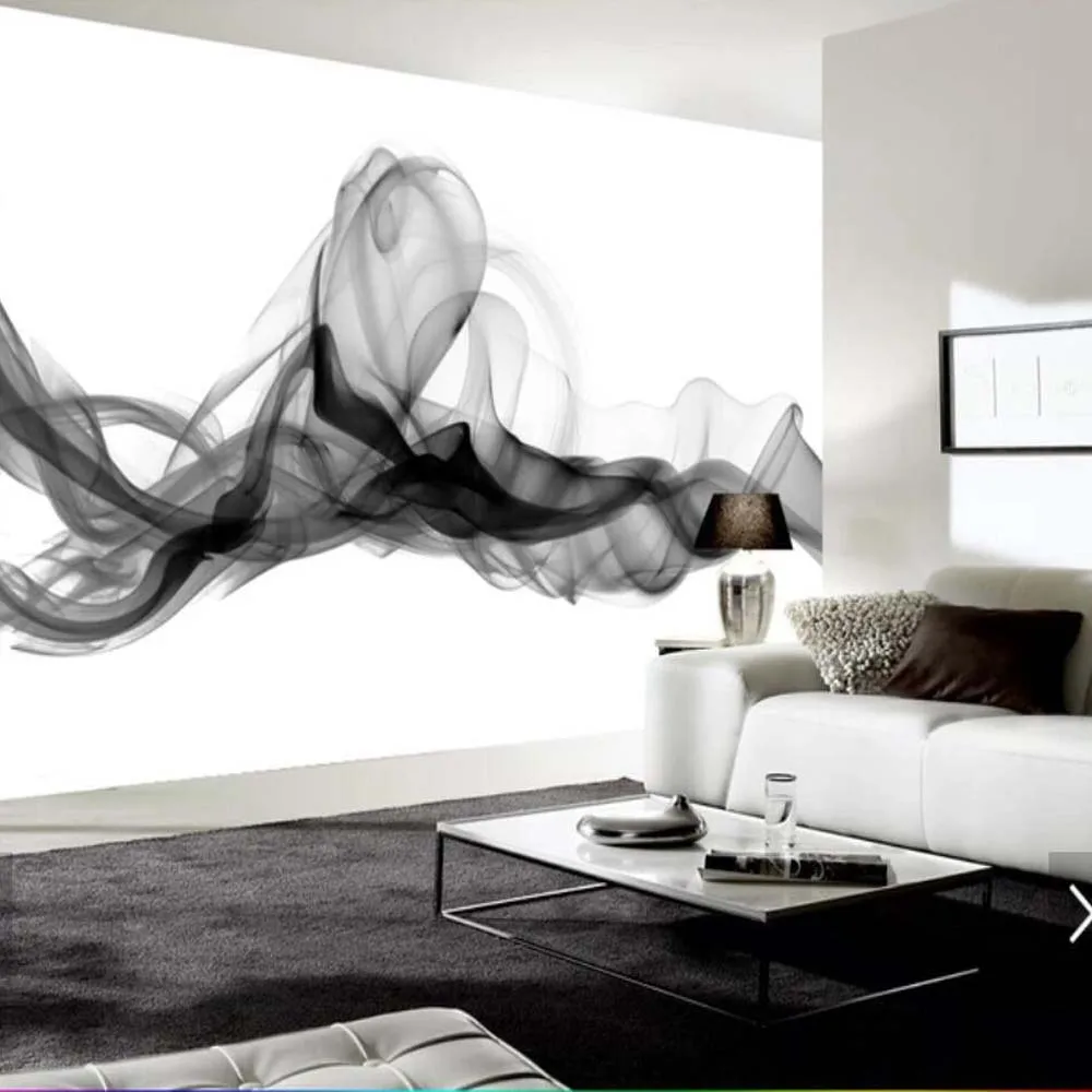 European Hand Painting Black White Smoke Creative Wallpaper Mural for Living Room 3D Printed Photo Murals Wall Paper Custom |