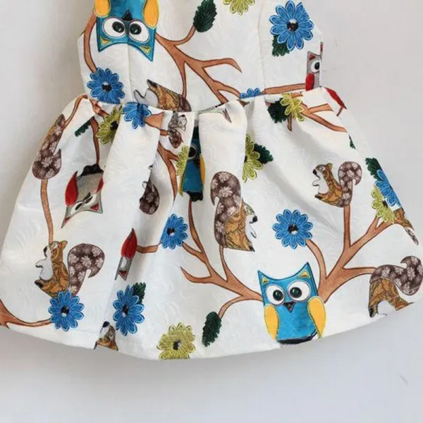 Polyester Cotton Cute Kids Baby Girls Dress Sleeveless Owl Print Tutu Dresses Party Clothes One Piece | Детская одежда и обувь