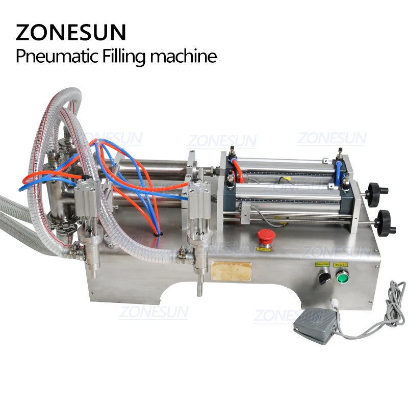 ZONESUN 110 v или 220 v горизонтальный пневматический двойной головкой разливочная машина для парфюмерии вино вода молоко масло разливочная машина