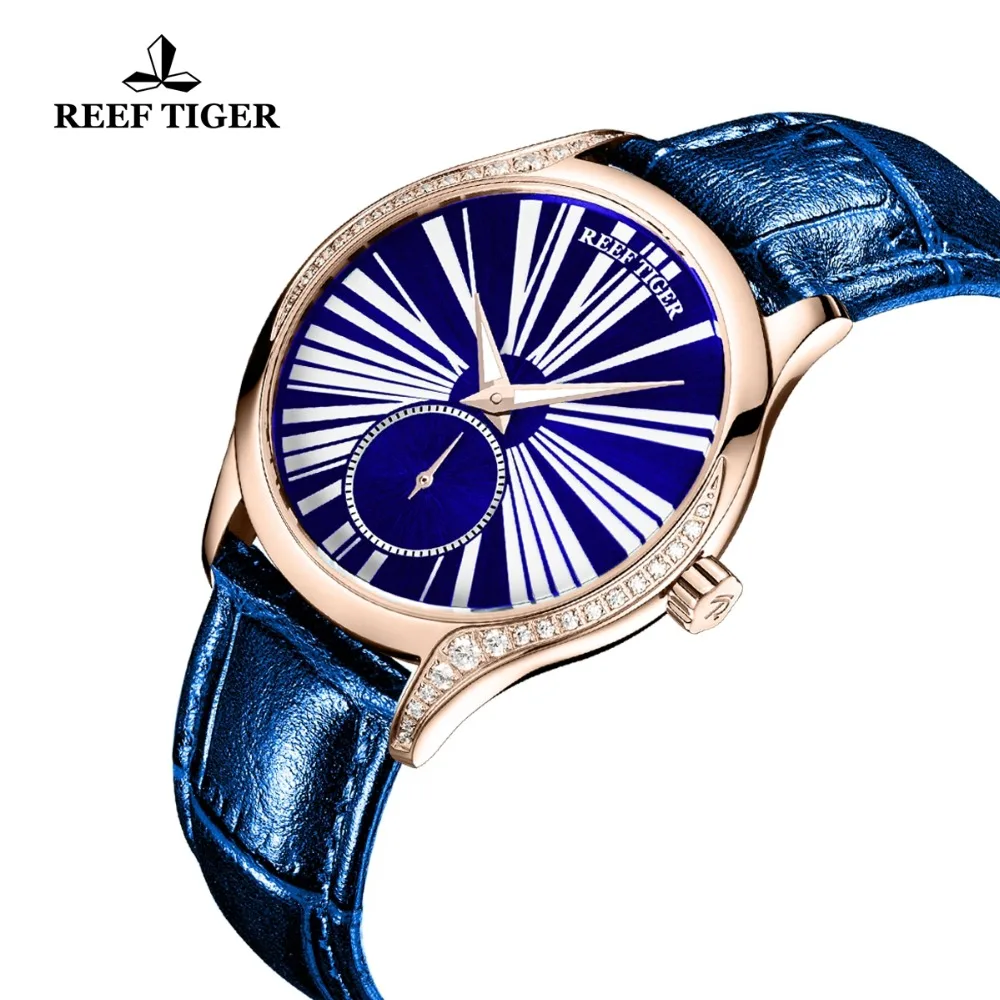 Reef Tiger/RT Ultra Thin Ladies Luxury Blue Dial Mechanical Watch Women Gifts Clock Relogio Feminino RGA1561 enlarge