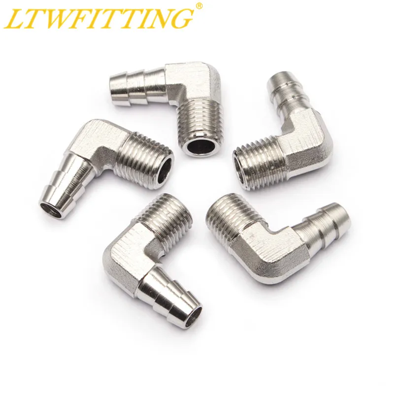 

LTWFITTING 90 Degree Elbow Stainless Steel 316 Barb Fitting 3/8" ID Hose x 1/4" Male NPT Air Gas