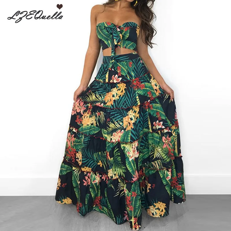 Женский сексуальный комплект из 2 предметов топ с бантом без бретелек длинная