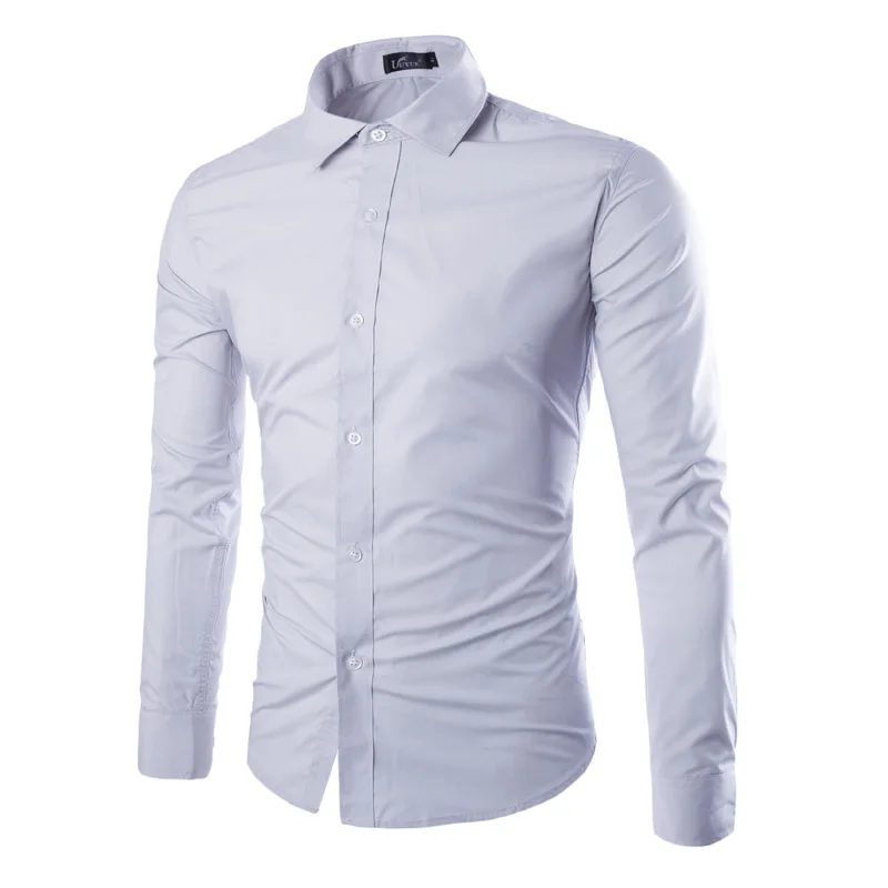

2021 men's autumn High-grade pure cotton Business shirts/male pure color slim Fit lapel Casual long-sleeved shirts XXXL