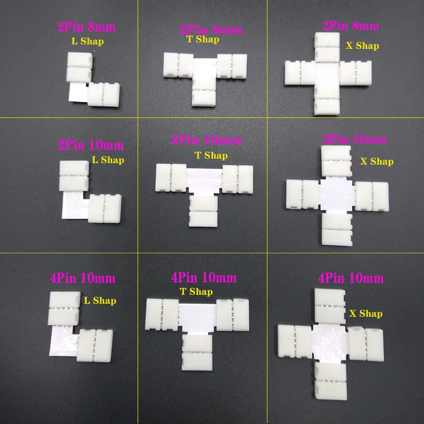 

8mm 10mm 2pin 4pin Quick Splitter 90 Degree Corner Connector Conductor for 3528 5050 RGB Single Color LED Strip No Soldering