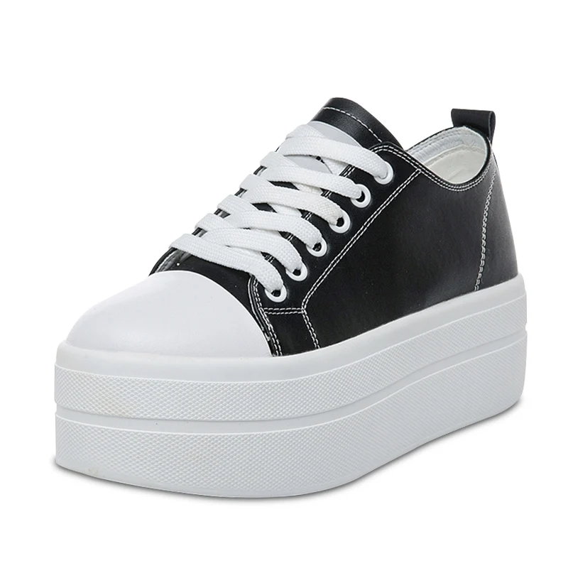 SONDR sepatu wanita kasual/Женская обувь на плоской платформе из натуральной кожи; Цвет черный, белый; moda mujer; коллекция года; sapatos mulher; обувь на шнуровке; ayakkabi - Цвет: black