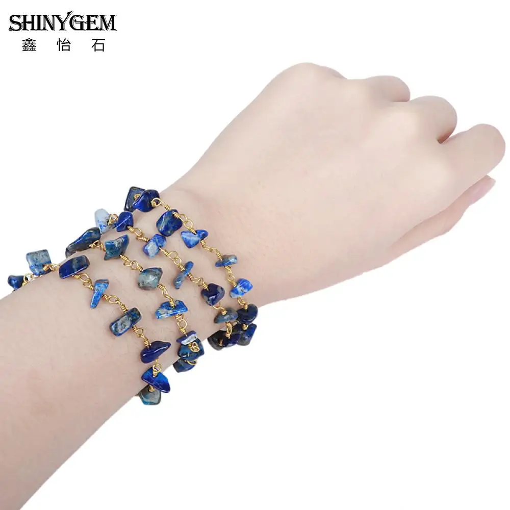 ShinyGem 05 10 мм Lapis Lazuli Chips бисер полудрагоценное золотое покрытие цепи драгоценный