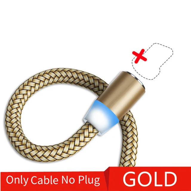 Gold only cable 1 м светодиодный магнитный кабель type C Micro USB Магнитный зарядный кабель для Apple iPhone X Xs Max XR 8 samsung S10 S9 Android телефонный шнур - Цвет: Gold only cable