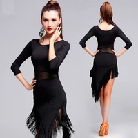 new fashion sexy half sleeve latin dance tassel one piece dress for womenfemale ballroom tango cha cha rumba costumes