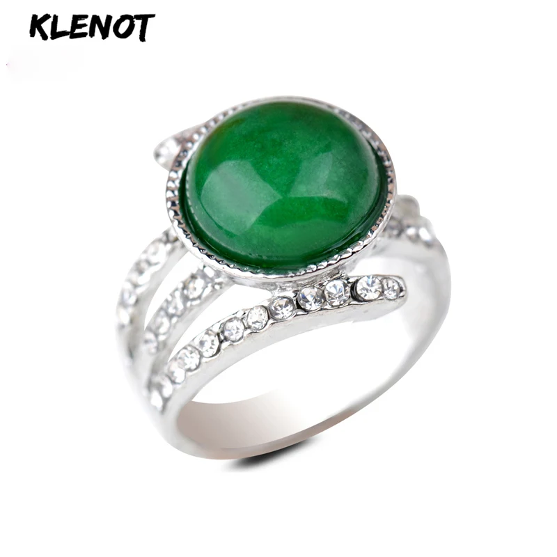 Женское кольцо с австрийским кристаллом винтажное серебряное зеленым яшменом в