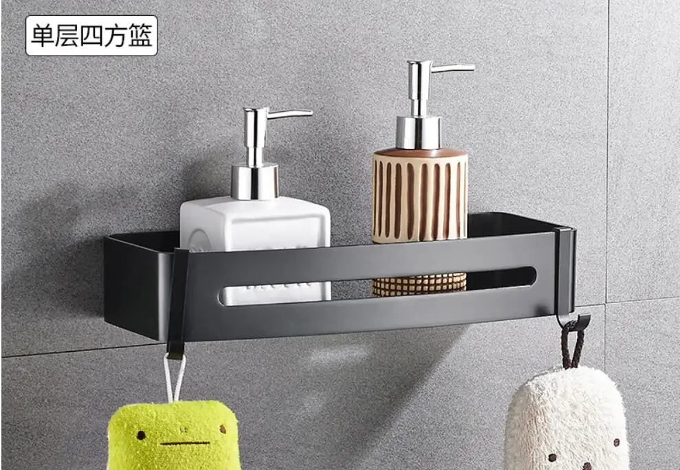 Square shelf Матовый черный SUS 304 из нержавеющей стали набор аксессуаров для ванной комнаты Крючок для халата шампунь вешалка для полотенец кольцо Полка для полотенец аксессуары для ванной комнаты - Цвет: Square shelf