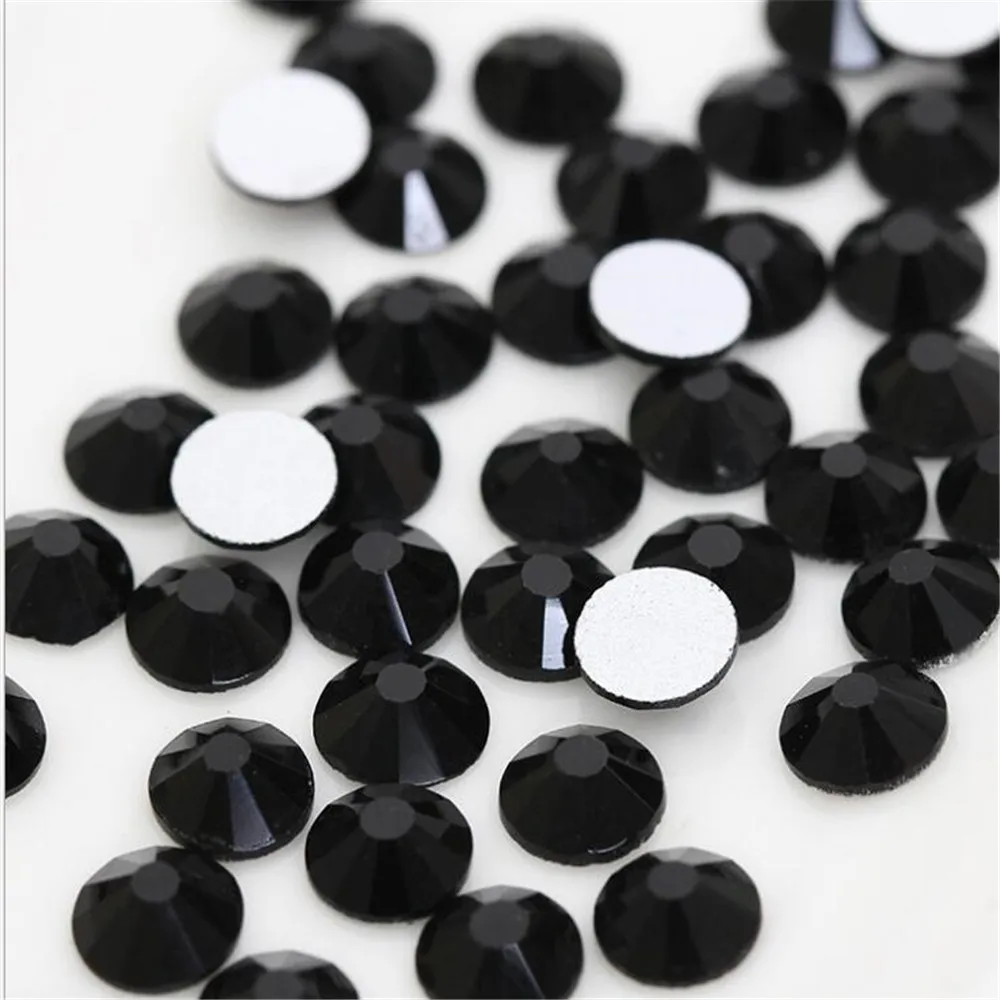 SS3-SS50 Размер россыпью Bling Black Jet Color Round плоские прозрачные Стразы DIY без горячей