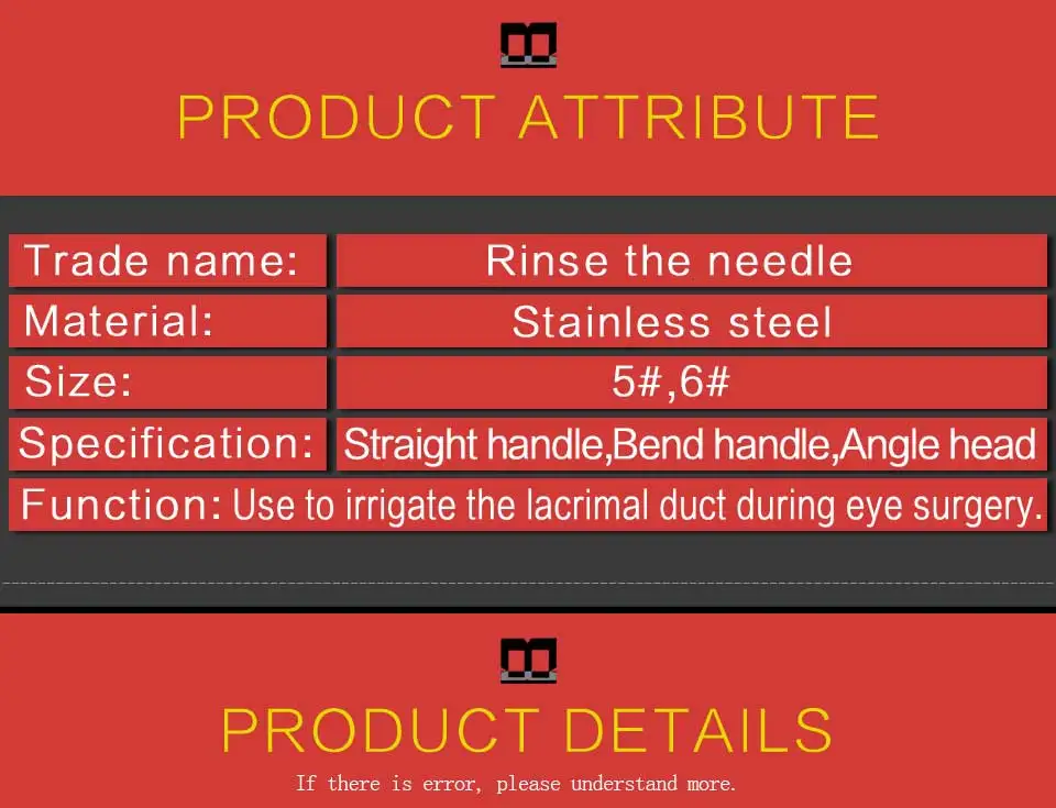 Rinse the needle stainless steel 5# 6# Ophthalmic surgical instrument surgical instrument straight handle bend handle