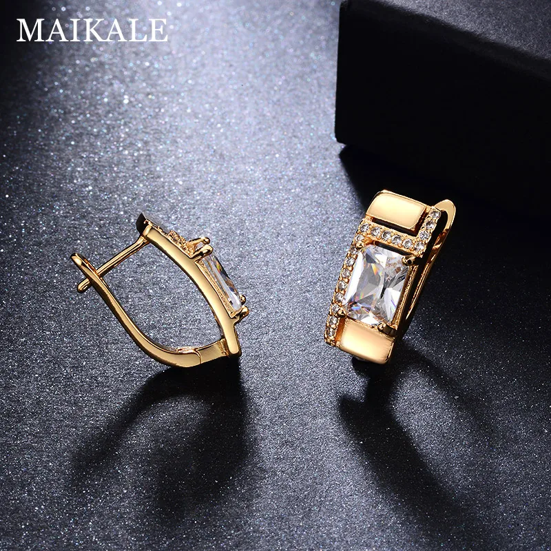 MAIKALE, классические серьги-гвоздики, золотой, серебряный цвет, белый AAA кубический цирконий, большие простые корейские серьги для женщин, подарки