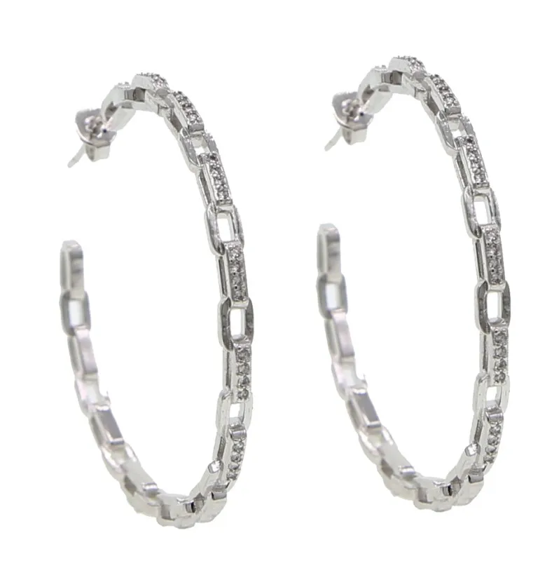 Платиновое покрытие New arrived hiphop Rock Women jewelry iced out cz open link chain big hoop earring Gold silver - Окраска металла: Платиновое покрытие