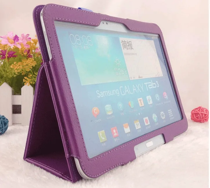 New Litchi pattern 2-fold PU Leather Case for Samsung Galaxy Tab 3 10.1 P5200 P5210 P5220 Tablet Fold Protective Cover+film+pen |