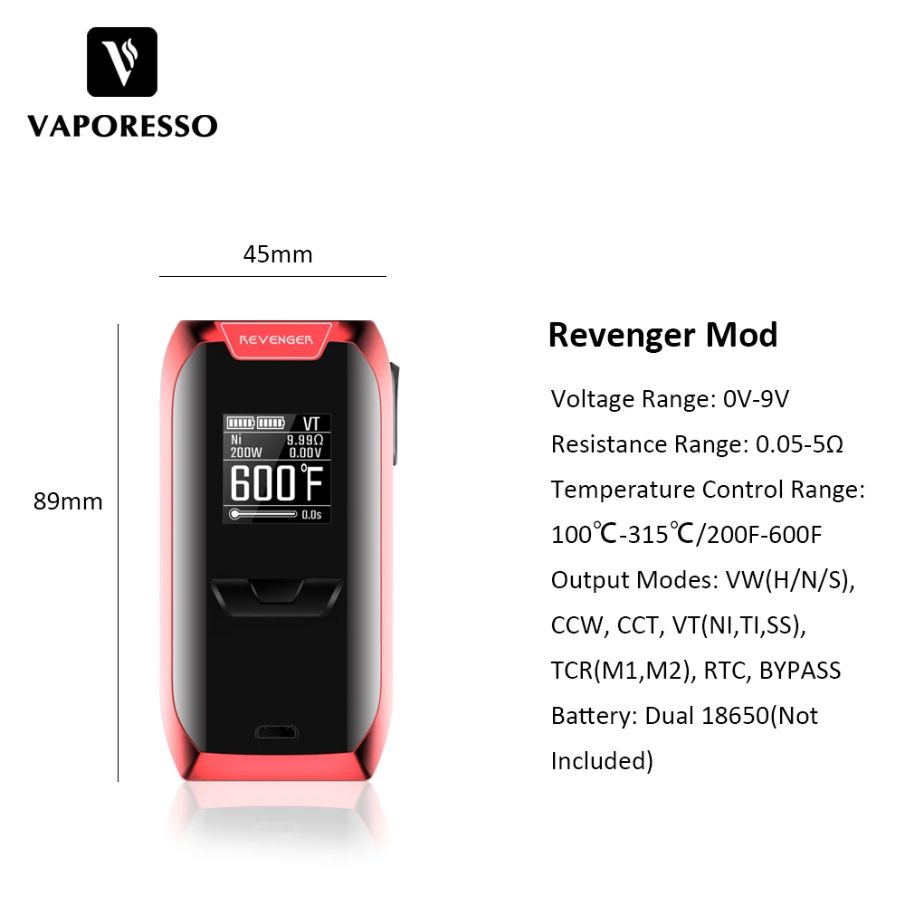 Оригинальный 220 Вт Vaporesso Мститель комплект поле Mod с NRG бак 5 мл 510 потека