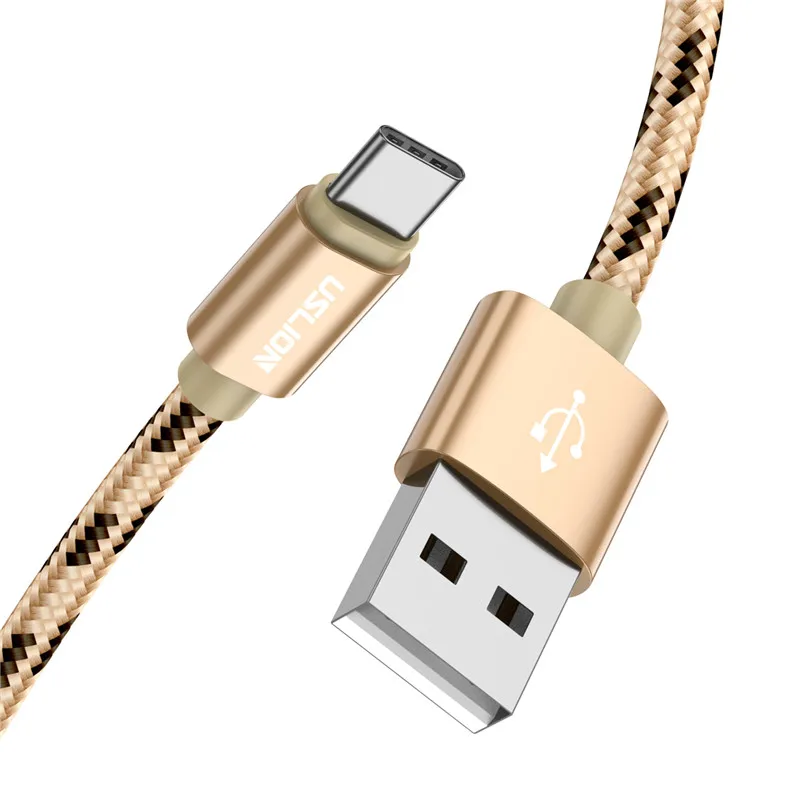 Золотой USLION usb type C кабель для быстрой зарядки USB C type-C телефонный кабель для samsung Galaxy S9 S8 xiaomi mi 8 5S с нейлоновой оплеткой для синхронизации данных - Цвет: Золотой