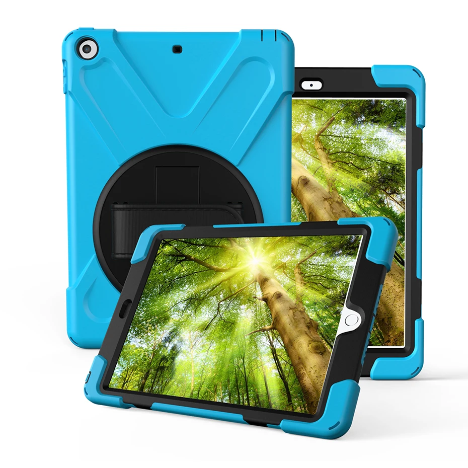 Pad2018 Sky Blue 360 Вращающаяся подставка чехол для iPad 9,7 дюймов с ручным ремешком Броня защитный ударопрочный полный защитный чехол - Цвет: Pad2018 Sky Blue