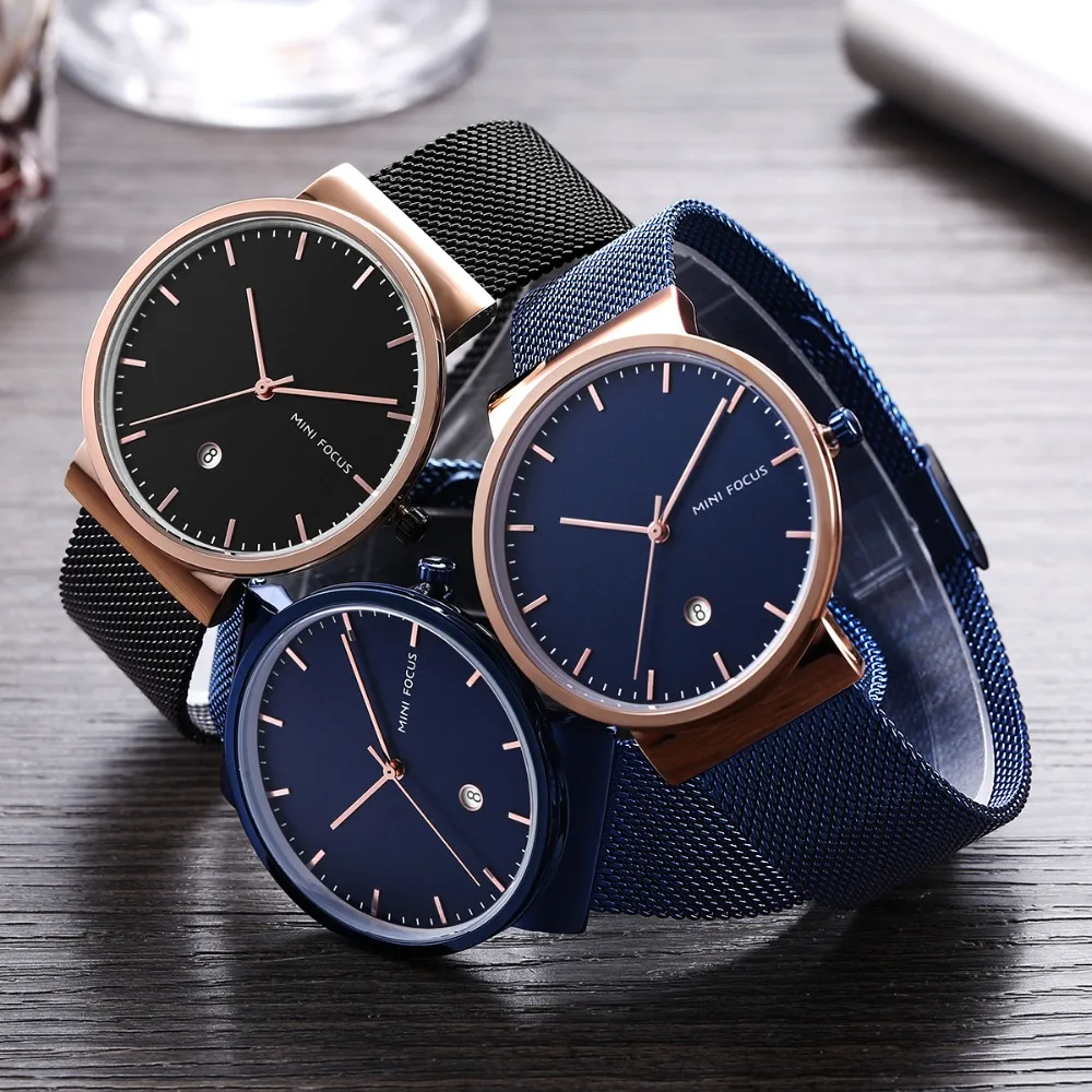 Часы мужские кварцевые с сетчатым ремешком водонепроницаемые минималистичные |