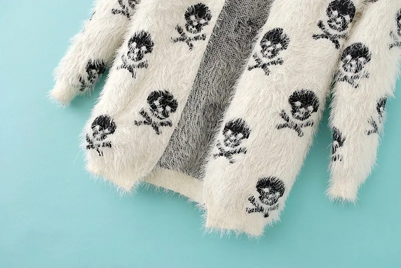 2017 autumn and winter new women's fashion street for the skull of mohair knitted cardigan c529 | Женская одежда