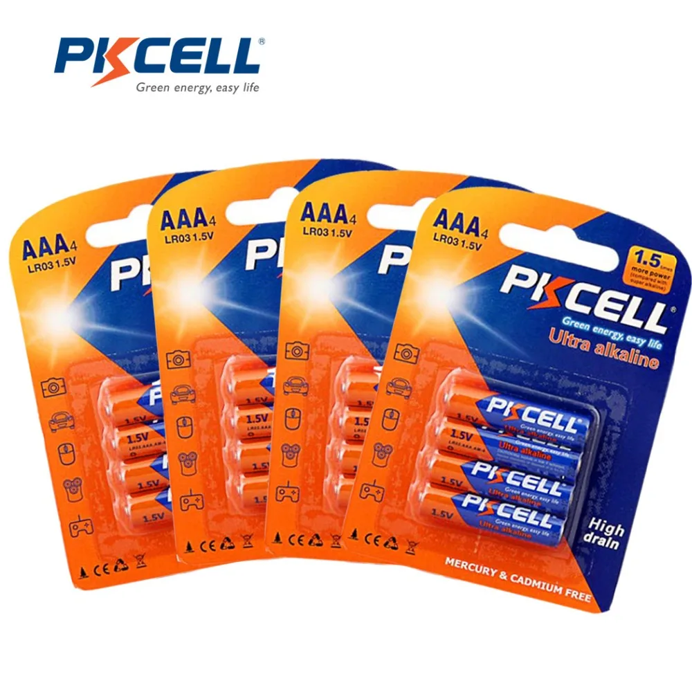 Щелочные батареи PKCELL LR03 1 5 в 16 шт. AAA E92 AM4 MN2400 3A сухая батарея для электронного
