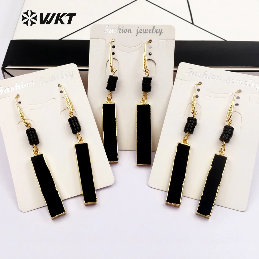 

WT-E422 Wholesale Domineering Style Black Strip Dangle Hook Earrings Tourmaline Drop Plated Earrings For Women Fashion Jewelry