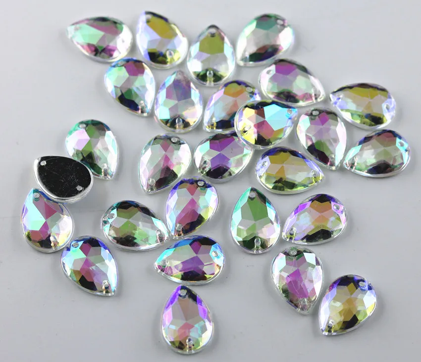 acrylic crystal water drop shape steeple lots faceted clear AB resin Handmade sew flat black rhinestone applique 50pcs MD | Дом и сад