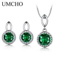 umcho 925 sterling silver jewelry emerald gemstone jewelry sets for women stud earrings necklace pendant bridesmaids party gift