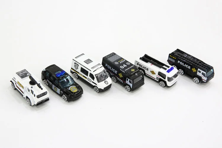 Police Car Set Пожарный грузовик, набор, городские транспортные средства, игрушки мини, 6 шт., литые под давлением, металлический сплав, классические игрушки, обучающие детей, подарок на год - Цвет: Police Car Set