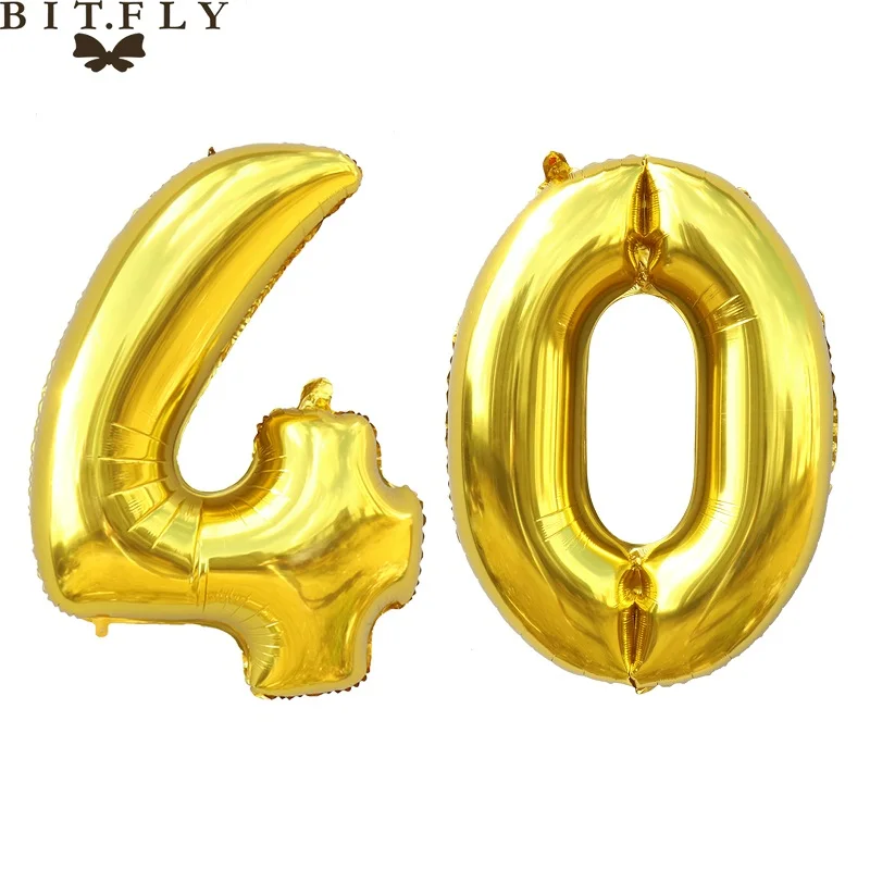 gold 40 BIT. FLY 32 дюймов День рождения Золотой Серебряный Алюминиевые Воздушные шары из фольги в виде цифр 10 20 30 40 50 60 70 80 90 лет юбилейное украшение - Цвет: gold 40