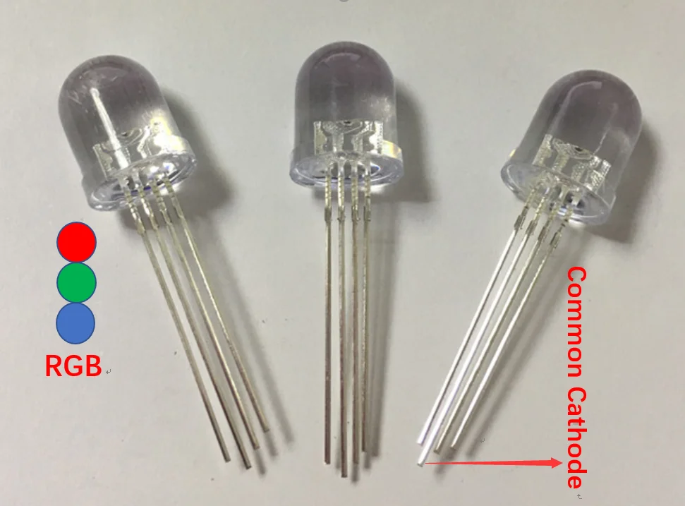 50 шт. 10 мм LED диод RGB общий катод прозрачный свет 20мА 3 вида цветов красный зеленый