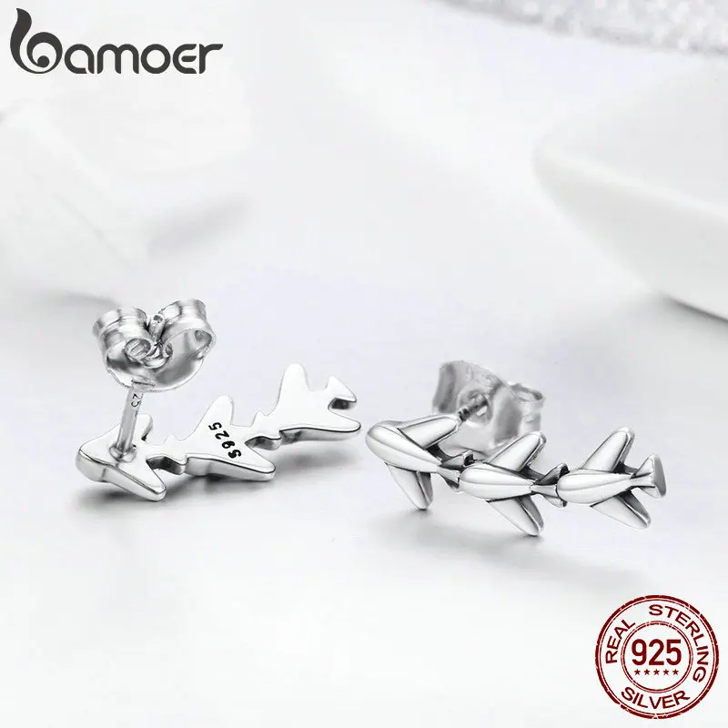 BAMOER, модные, новинка, 925 пробы, серебряные, штабелируемые, самолет, висячие серьги для женщин, Стерлинговое серебро, ювелирные изделия, Brincos SCE325